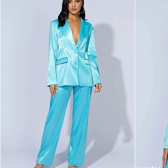 NWT Meshki 2 Piece Set Satin Blazer Jacket and Pants Size XS Full Suit - Picture 1 of 15